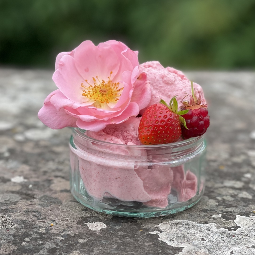 Rose Petal, Raspberry and Strawberry frozen Yoghurt